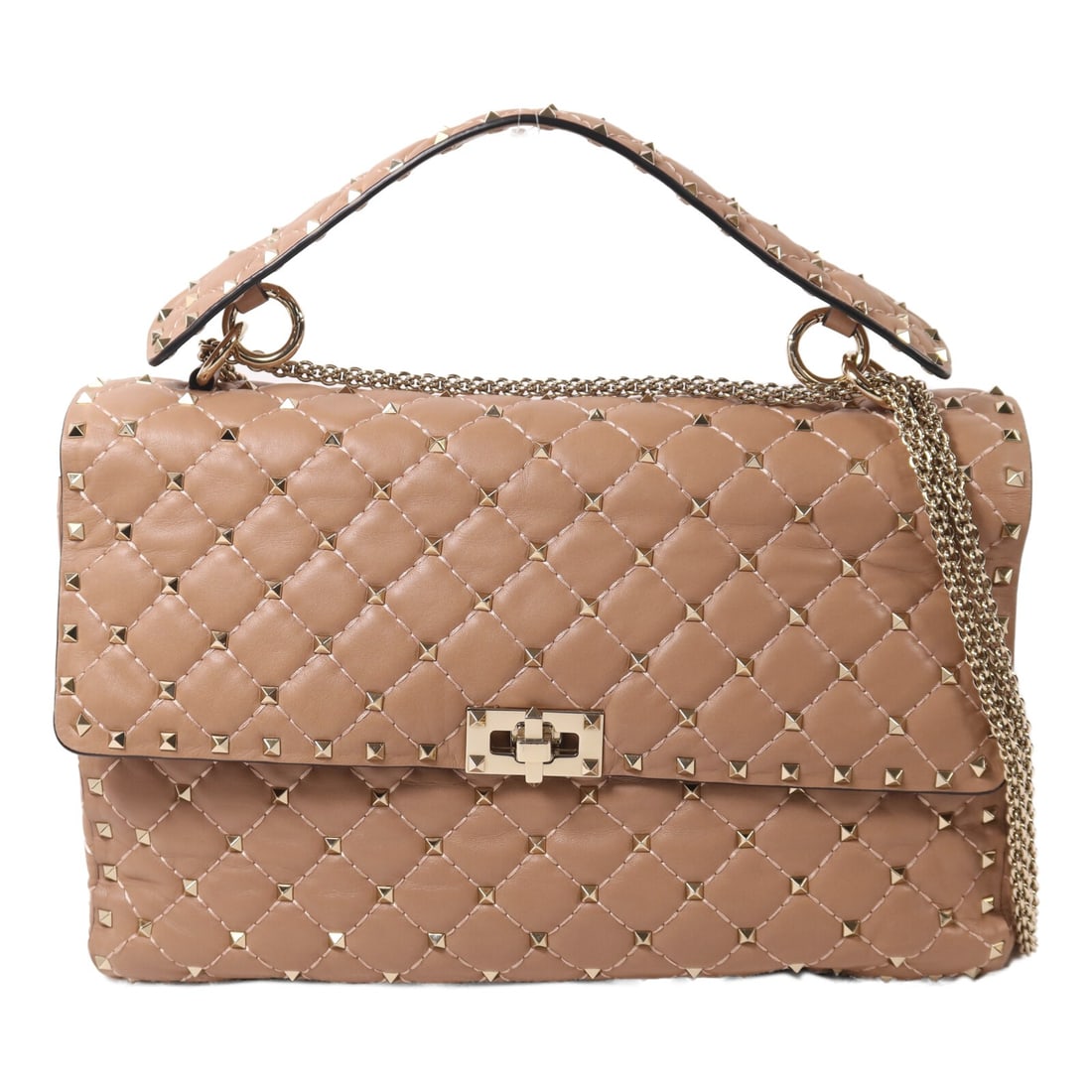 Valentino Rockstud Spike Pink Calfskin 2way Shoulder Bag GHW: Valentino Rockstud Spike Pink Calfskin 2way Shoulder Bag GHW This Valentino Rockstud Spike bag features a chic pink calfskin leather exterior and gold-tone hardware. Designed as a versatile 2-way shou