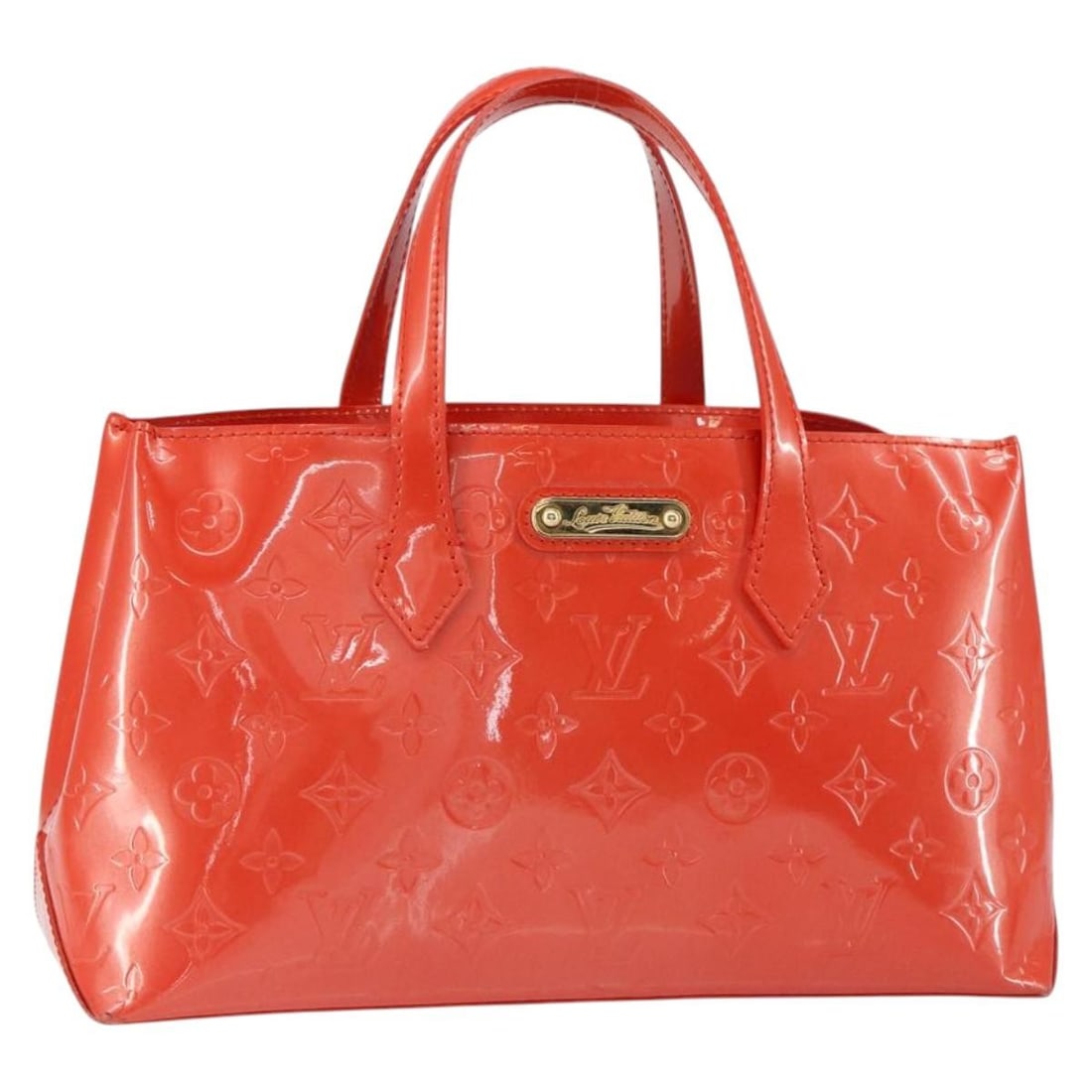 LOUIS VUITTON Vernis Bluebird Wilshire PM Handbag Orenge Sunset M93644 Auth (1 of 18)