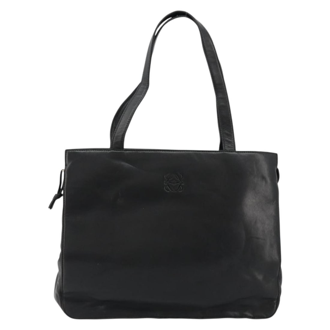 Loewe Black Leather Anagram Tote Bag 36cm x 26cm x 8cm: Loewe Black Leather Anagram Tote Bag 36cm x 26cm x 8cm This Loewe Anagram Tote is crafted from black leather and designed for women. It features the distinctive Anagram model and is made in Spain. The