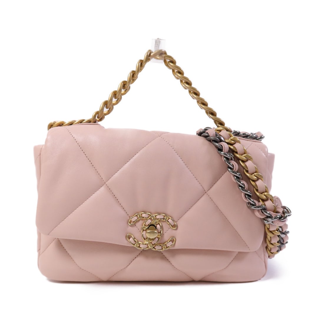 Chanel 19 Small Pink Lambskin Convertible Shoulder Bag AS1160: Chanel 19 Small Pink Lambskin Convertible Shoulder Bag AS1160 This CHANEL 19 Small 2-way shoulder bag features pink lambskin leather and offers versatile wear as both a shoulder and crossbody bag. Des