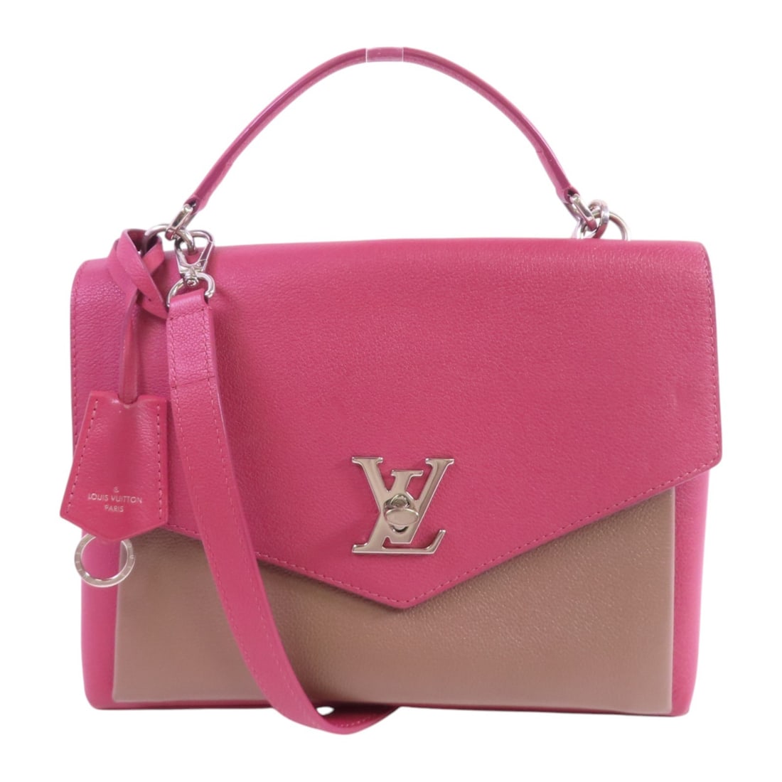 Louis Vuitton My Lockme Pink Calfskin 2-Way Shoulder Handbag with Silver Hardware: Louis Vuitton My Lockme Pink Calfskin 2-Way Shoulder Handbag with Silver Hardware This exquisite LOUIS VUITTON My Lockme Handbag is a stunning 2-way shoulder bag crafted from premium calfskin leather.
