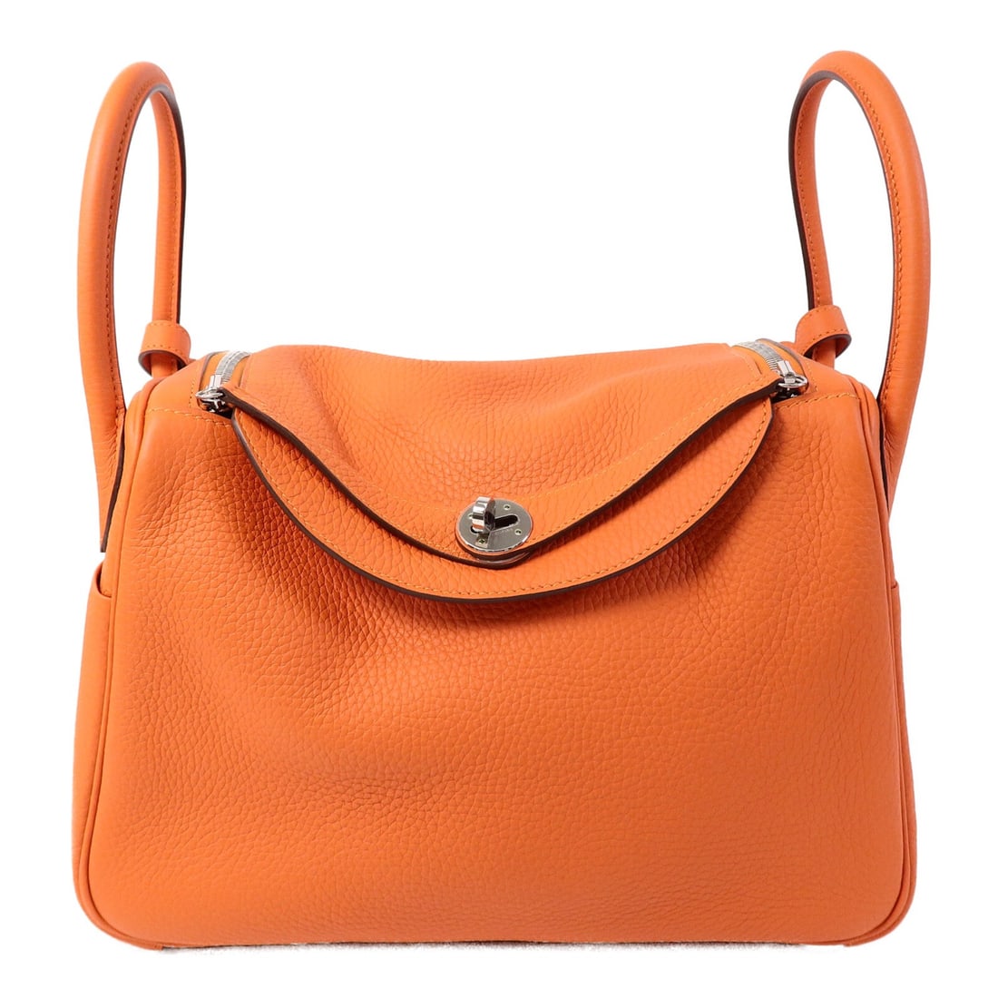 Hermes Lindy 30 Orange Clemence Leather Shoulder Bag PHW: Hermes Lindy 30 Orange Clemence Leather Shoulder Bag PHW This Hermes Lindy 30 shoulder bag is crafted from Clemence leather in a striking orange poppy color. Designed for women, it features a regular 