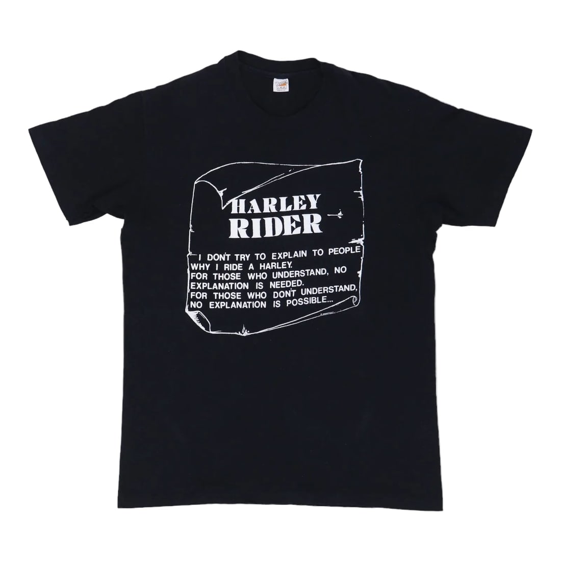 Vintage 1982 Harley Davidson Why I Ride Black Cotton T-Shirt: Vintage 1982 Harley Davidson Why I Ride Black Cotton T-Shirt This is an original vintage 1982 Harley Davidson "Why I Ride" shirt featuring front and back graphics. Made from 100% cotton in black, this