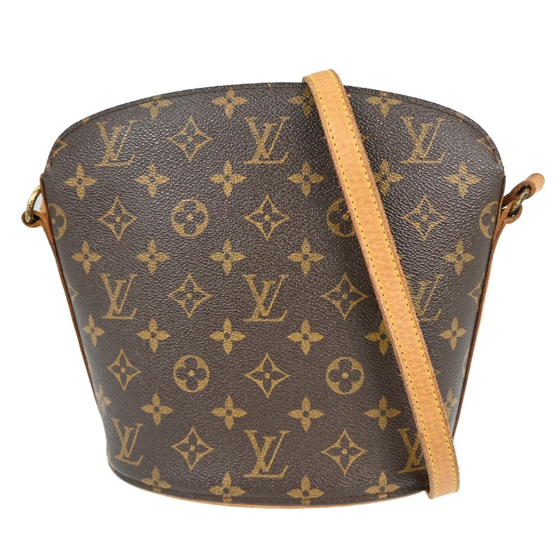 Louis Vuitton Drouot Monogram Canvas Shoulder Purse with Adjustable Strap: Louis Vuitton Drouot Monogram Canvas Shoulder Purse with Adjustable Strap This Louis Vuitton Drouot shoulder bag features the iconic monogram canvas leather exterior with a brown finish and beige adju