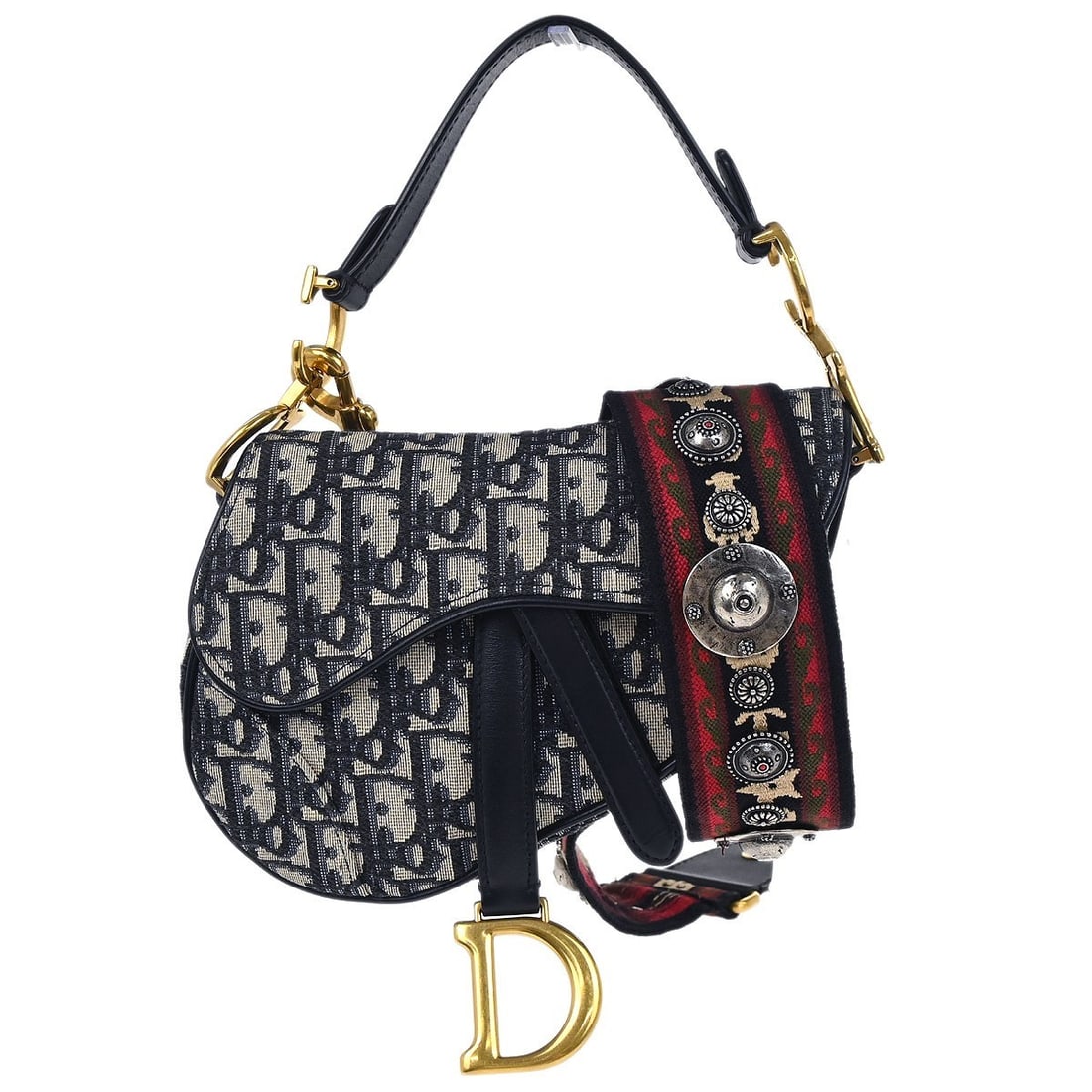 Dior Navy Trotter Oblique Mini Saddle Bag 2way Canvas Leather: Dior Navy Trotter Oblique Mini Saddle Bag 2way Canvas Leather This Christian Dior Navy Trotter Oblique Mini Saddle Bag features a stylish two-way design with both a top handle and a detachable strap o