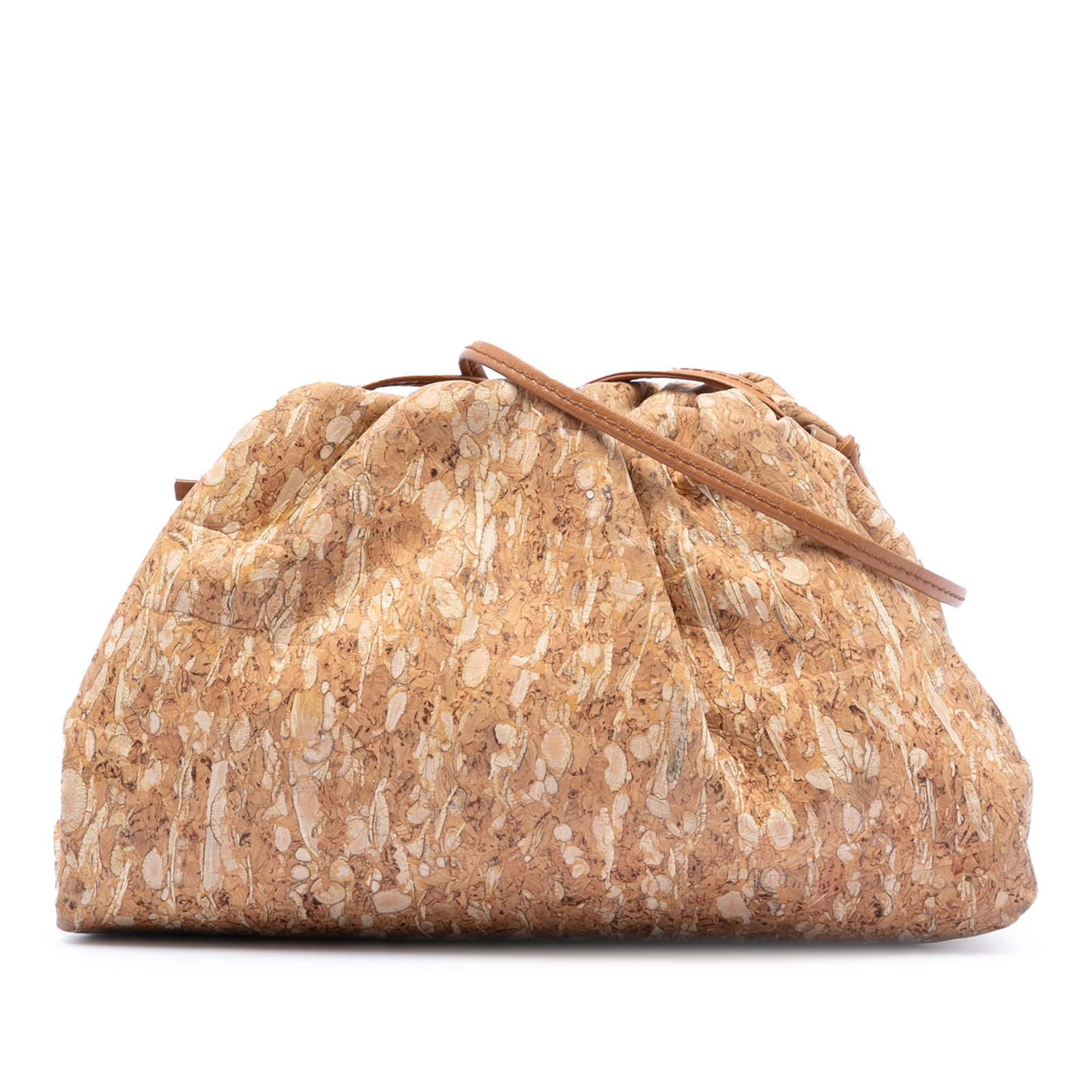 Bottega Veneta Mini Pouch Cork and Fennel Crossbody Bag: Bottega Veneta Mini Pouch Cork and Fennel Crossbody Bag This Bottega Veneta Mini Pouch Crossbody features a body crafted from recycled cork and fennel on fabric, complemented by a flat leather strap a
