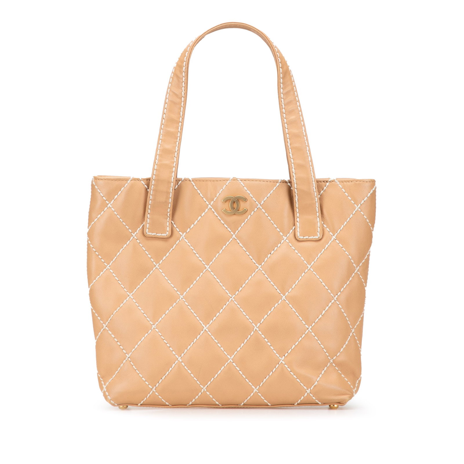 Chanel Small CC Calfskin Tote Brown Leather Wild Stitch: Chanel Small CC Calfskin Tote Brown Leather Wild Stitch Introducing the Chanel Small CC Calfskin Wild Stitch Tote, a stylish and functional accessory crafted from premium leather. This tote features f