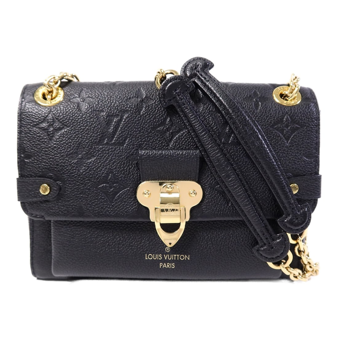 Louis Vuitton Vavin BB Monogram Empreinte Black Shoulder Bag GHW: Louis Vuitton Vavin BB Monogram Empreinte Black Shoulder Bag GHW This Louis Vuitton Vavin BB shoulder bag features the iconic Monogram Empreinte design in black calfskin leather. The bag is crafted in