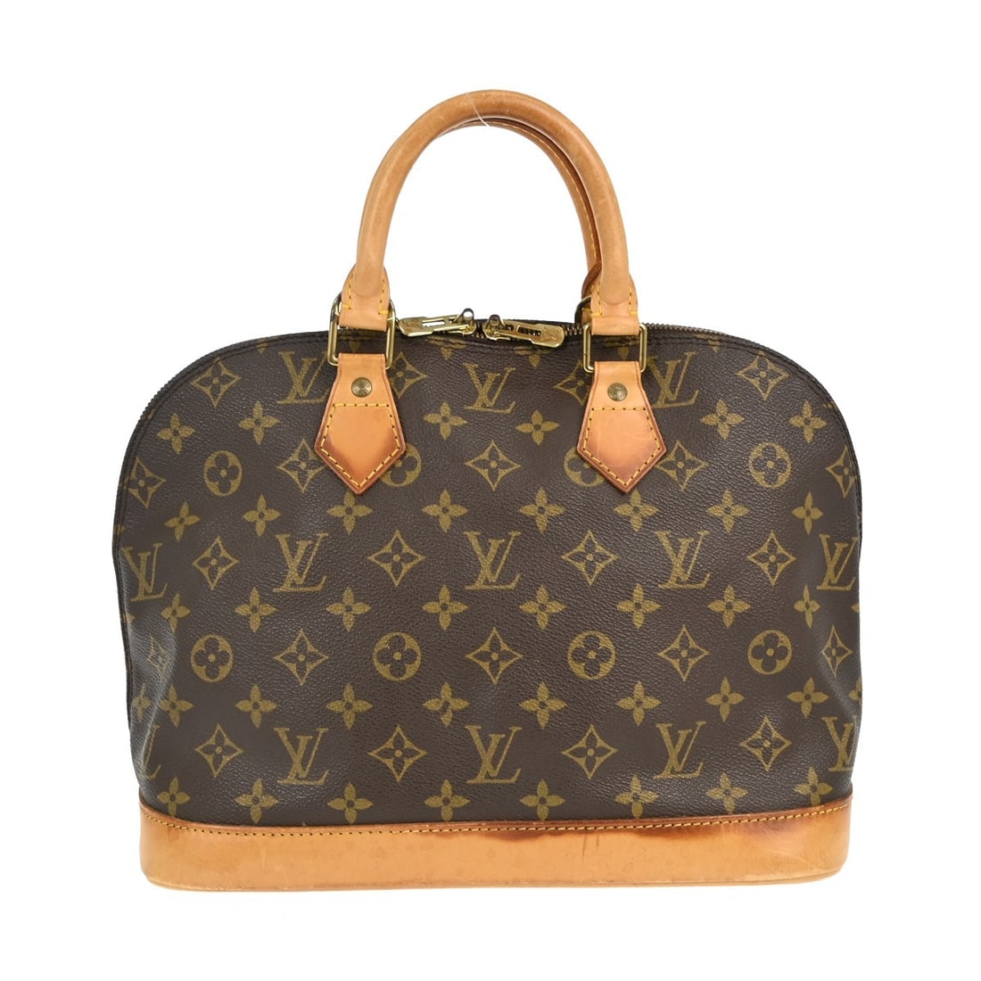 Louis Vuitton Monogram Alma Canvas Medium Brown Handbag M51130: Louis Vuitton Monogram Alma Canvas Medium Brown Handbag M51130 This Louis Vuitton Alma handbag features the iconic Monogram canvas design and is crafted in France. The bag is medium-sized, with double
