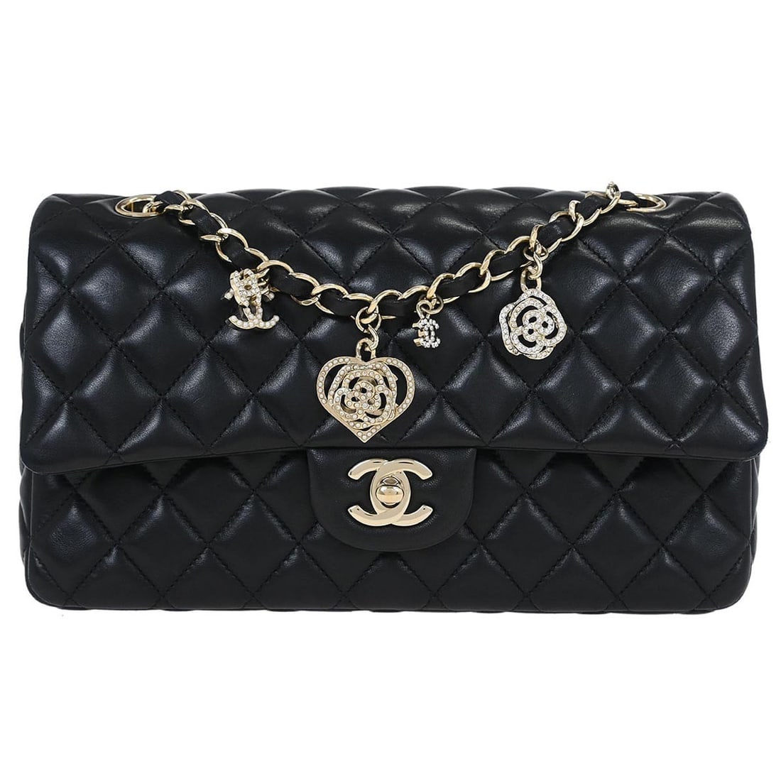 Chanel Black Lambskin Classic Single Flap Shoulder Bag: Chanel Black Lambskin Classic Single Flap Shoulder Bag Introducing the Chanel Black Lambskin Single Flap Shoulder Bag, a classic accessory that combines elegance and functionality. This medium-sized b