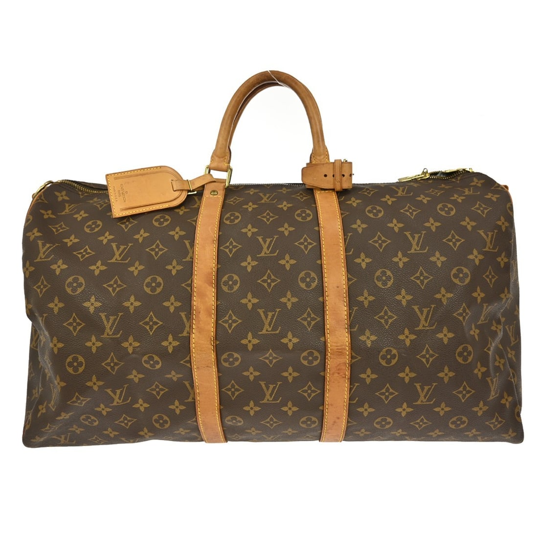 Louis Vuitton Monogram Keepall Unisex Canvas Travel Bag 55cm: Louis Vuitton Monogram Keepall Unisex Canvas Travel Bag 55cm This Louis Vuitton Keepall Bag features the iconic Monogram canvas in brown and is designed for unisex use. The bag shows scuffs, scratches
