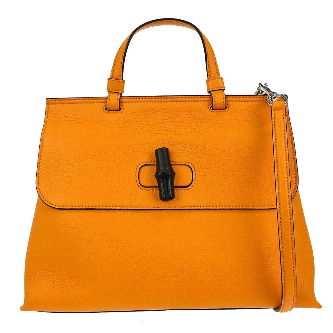 Gucci Bamboo Orange Leather GG Vintage Top Handle Shoulder Bag 2-Way 392013.525040: Gucci Bamboo Orange Leather GG Vintage Top Handle Shoulder Bag 2-Way 392013.525040 This vintage Gucci GG top handle bag features an orange leather exterior and matching leather shoulder strap, offerin