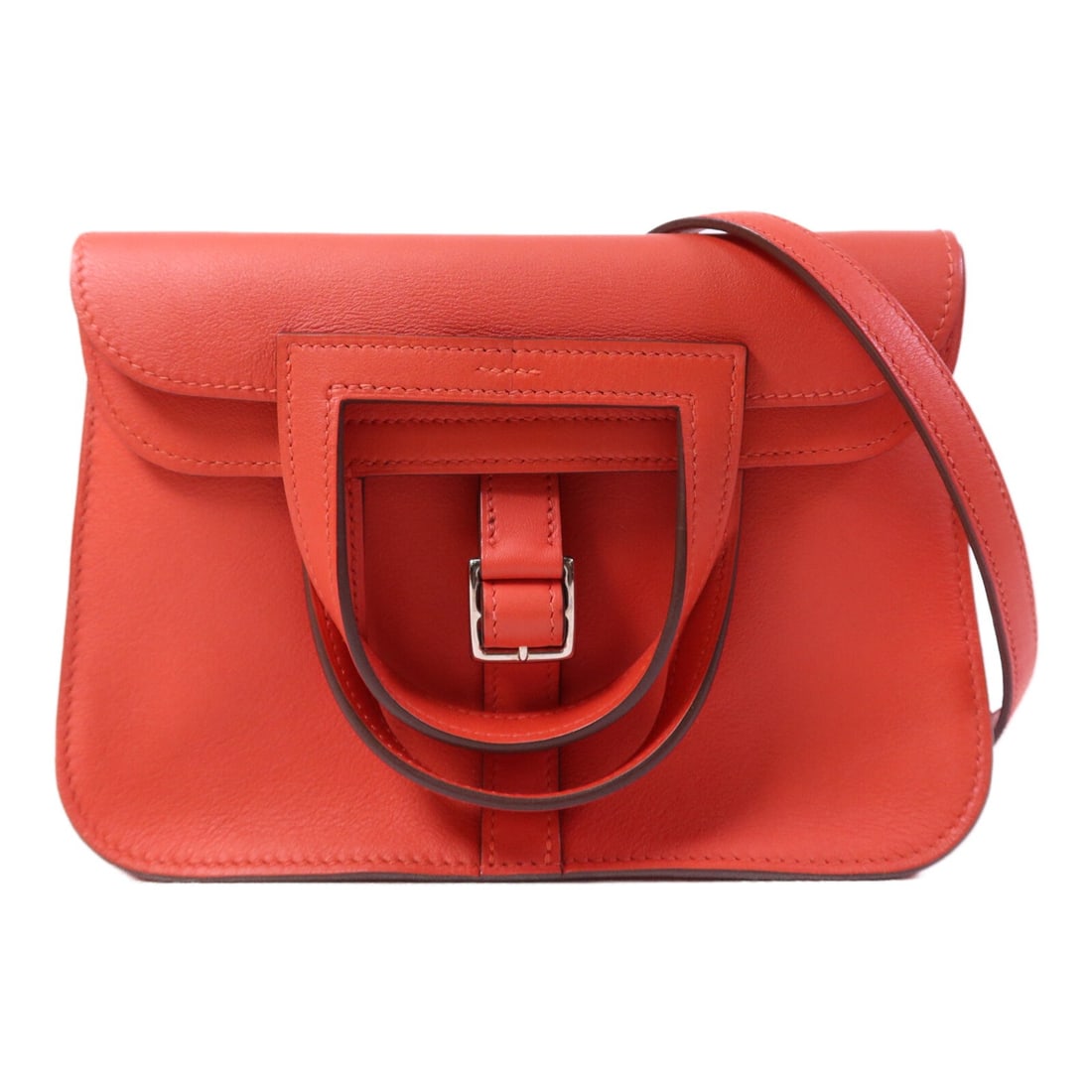 Hermes Halzan Mini Red Swift Leather Shoulder Bag Palladium Hardware (1 of 14)