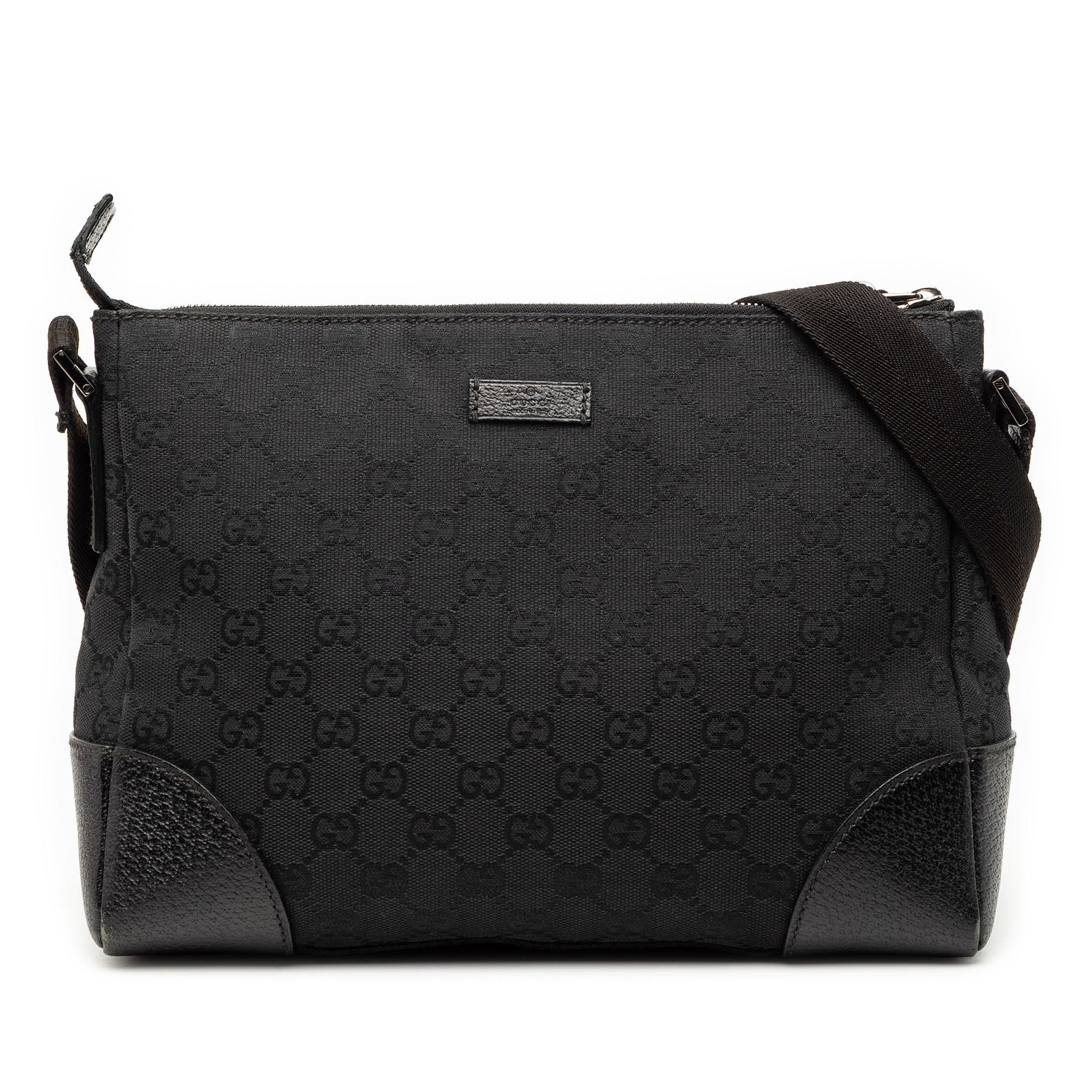 Gucci GG Canvas Black Crossbody Bag with Leather Trim: Gucci GG Canvas Black Crossbody Bag with Leather Trim This Gucci GG Canvas Crossbody bag features a canvas body with leather trim, an adjustable flat canvas strap, top zip closure, and an interior zip