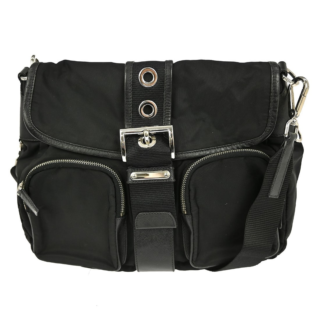 Prada Medium Black Nylon and Leather Shoulder Bag with Logo Accent (1 of 10)