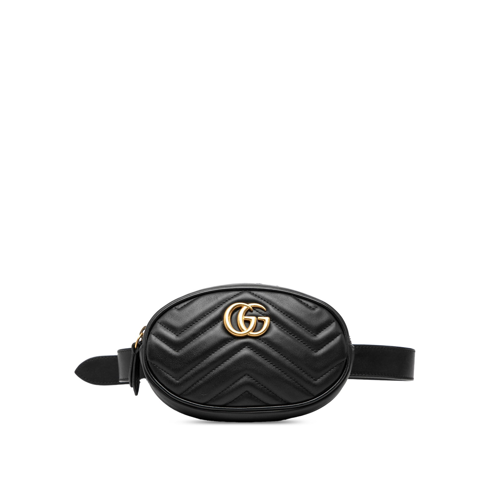 Gucci GG Marmont Black Quilted Leather Waist Belt Bag: Gucci GG Marmont Black Quilted Leather Waist Belt Bag This Gucci GG Marmont Matelasse leather belt bag features a quilted leather body with an adjustable flat leather waist strap, a top zip closure, a