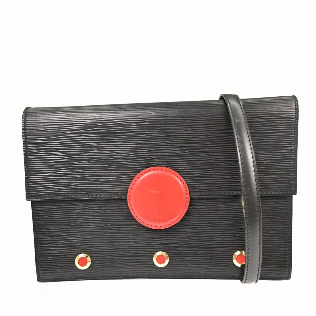 Louis Vuitton Epi Leather Hublot Bicolor Shoulder Bag Black Red M52557: Louis Vuitton Epi Leather Hublot Bicolor Shoulder Bag Black Red M52557 This is a vintage Louis Vuitton Epi Hublot shoulder bag in black and red, crafted from the brand's signature Epi leather. Designe