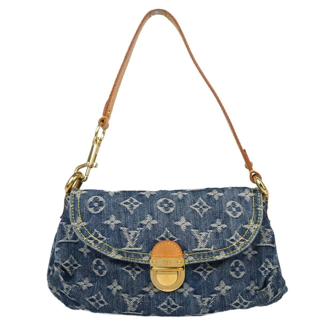 Louis Vuitton Mini Pleaty Blue Monogram Denim Handbag: Louis Vuitton Mini Pleaty Blue Monogram Denim Handbag This Louis Vuitton Mini Pleaty handbag features the iconic blue monogram denim canvas with leather accents and a classic top handle design. The ba