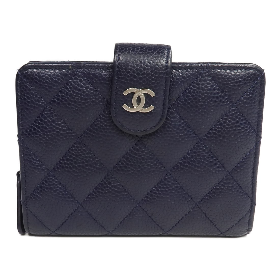 CHANEL Blue Calfskin CC Bi Fold Wallet: CHANEL Blue Calfskin CC Bi Fold Wallet This CHANEL bi-fold wallet is crafted from luxurious blue calfskin leather and features the signature CC logo with silver-tone hardware. Designed for women, it o