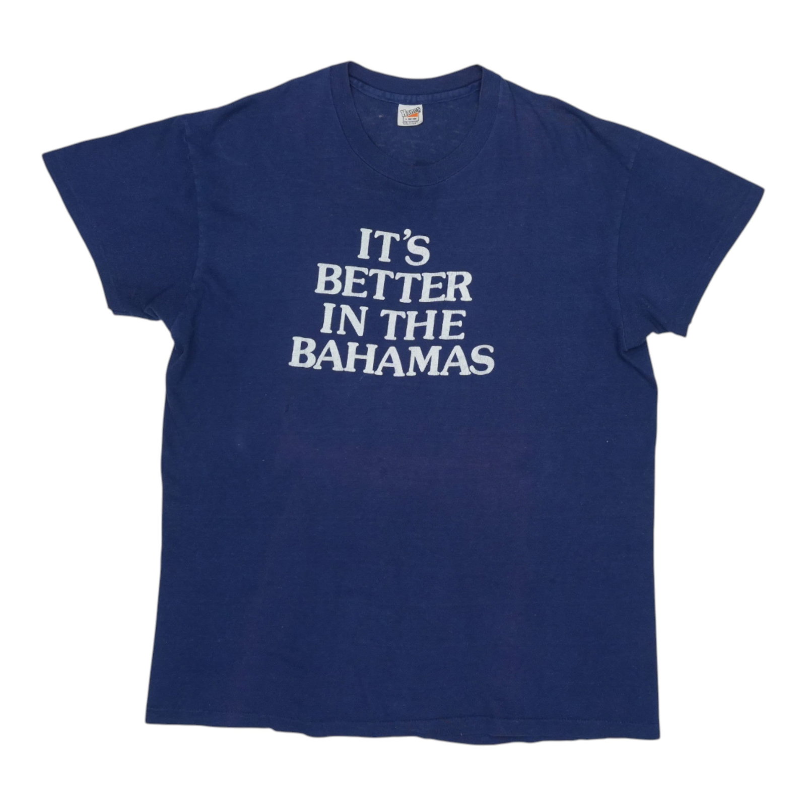 Vintage 1970s Blue Shirt Featuring It's Better In The Bahamas Slogan (1 of 5)