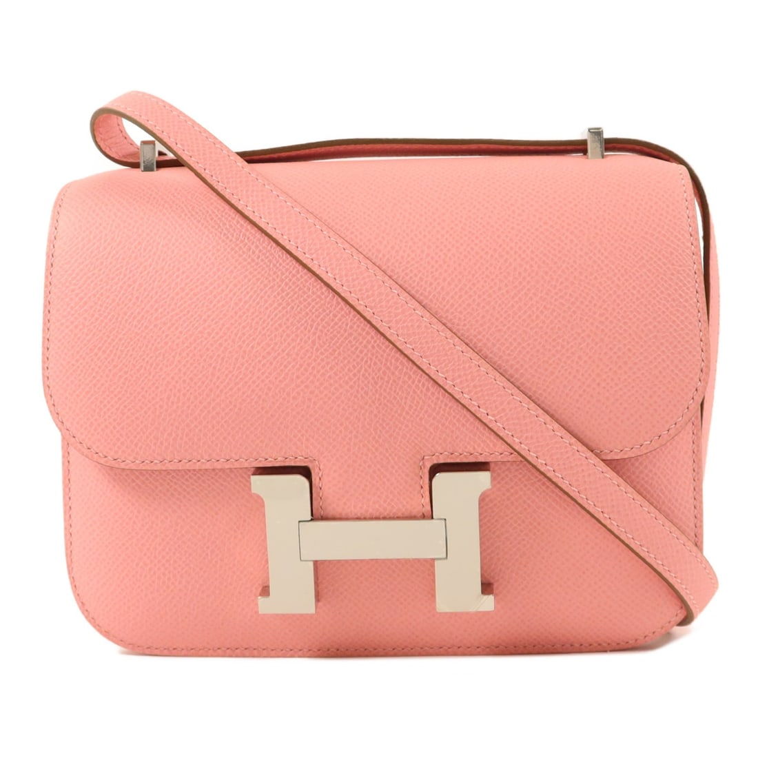 Hermes Constance Mini Pink Epsom Leather Shoulder Bag: Hermes Constance Mini Pink Epsom Leather Shoulder Bag This Hermes Constance Mini Shoulder Bag is crafted from Veau Epsom calfskin leather in a striking Rose Confetti pink. Designed for women, this ele