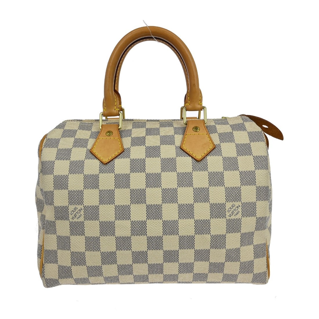 Louis Vuitton Speedy 25 Damier Azur Canvas Small Duffle Handbag N41534: Louis Vuitton Speedy 25 Damier Azur Canvas Small Duffle Handbag N41534 This Louis Vuitton Speedy 25 handbag features the signature Damier Azur canvas with leather trim and double beige leather handles