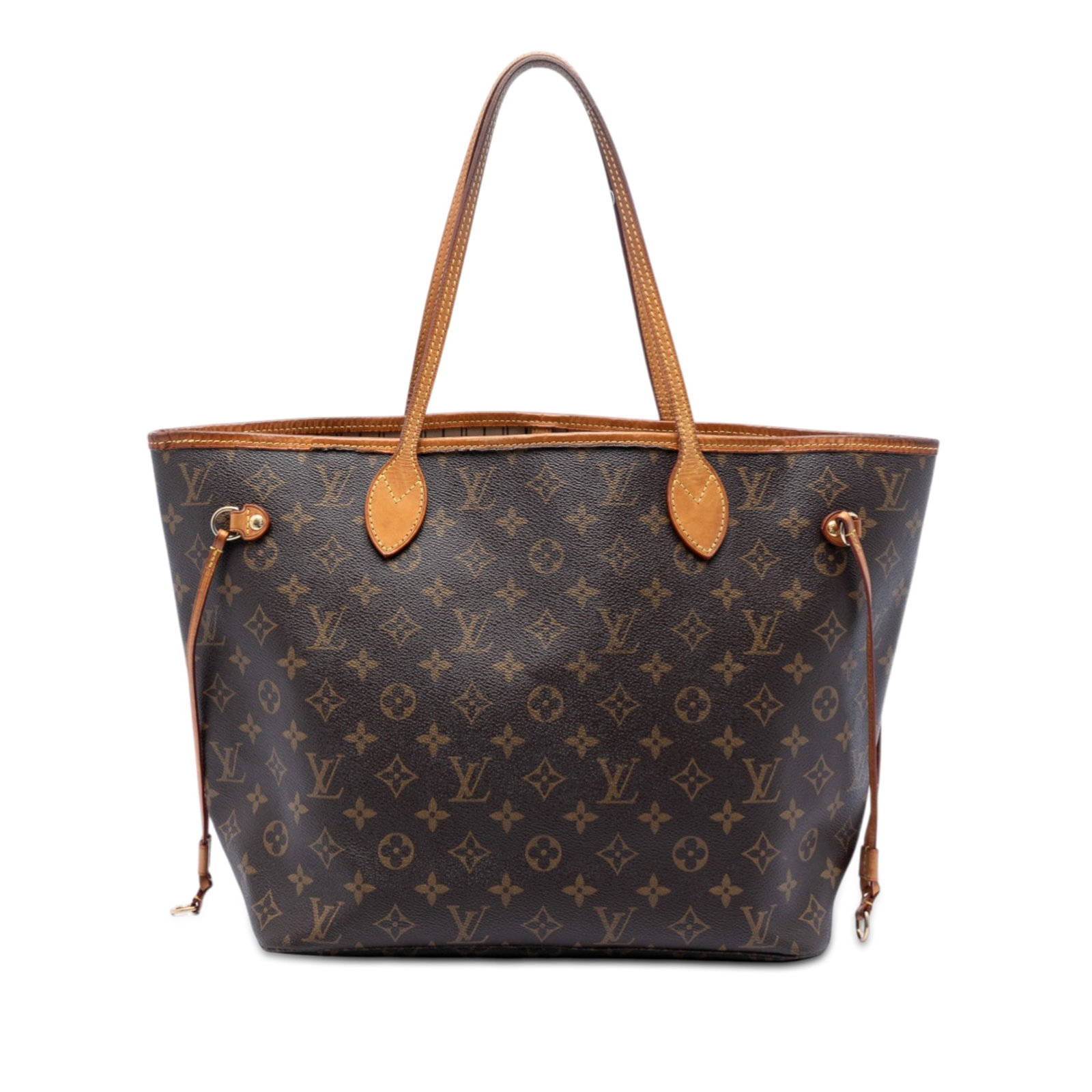 Louis Vuitton Neverfull MM Tote Monogram Canvas with Vachetta Leather Trim: Louis Vuitton Neverfull MM Tote Monogram Canvas with Vachetta Leather Trim This Louis Vuitton Monogram Neverfull MM features the signature monogram canvas with vachetta leather trim and flat vachetta 