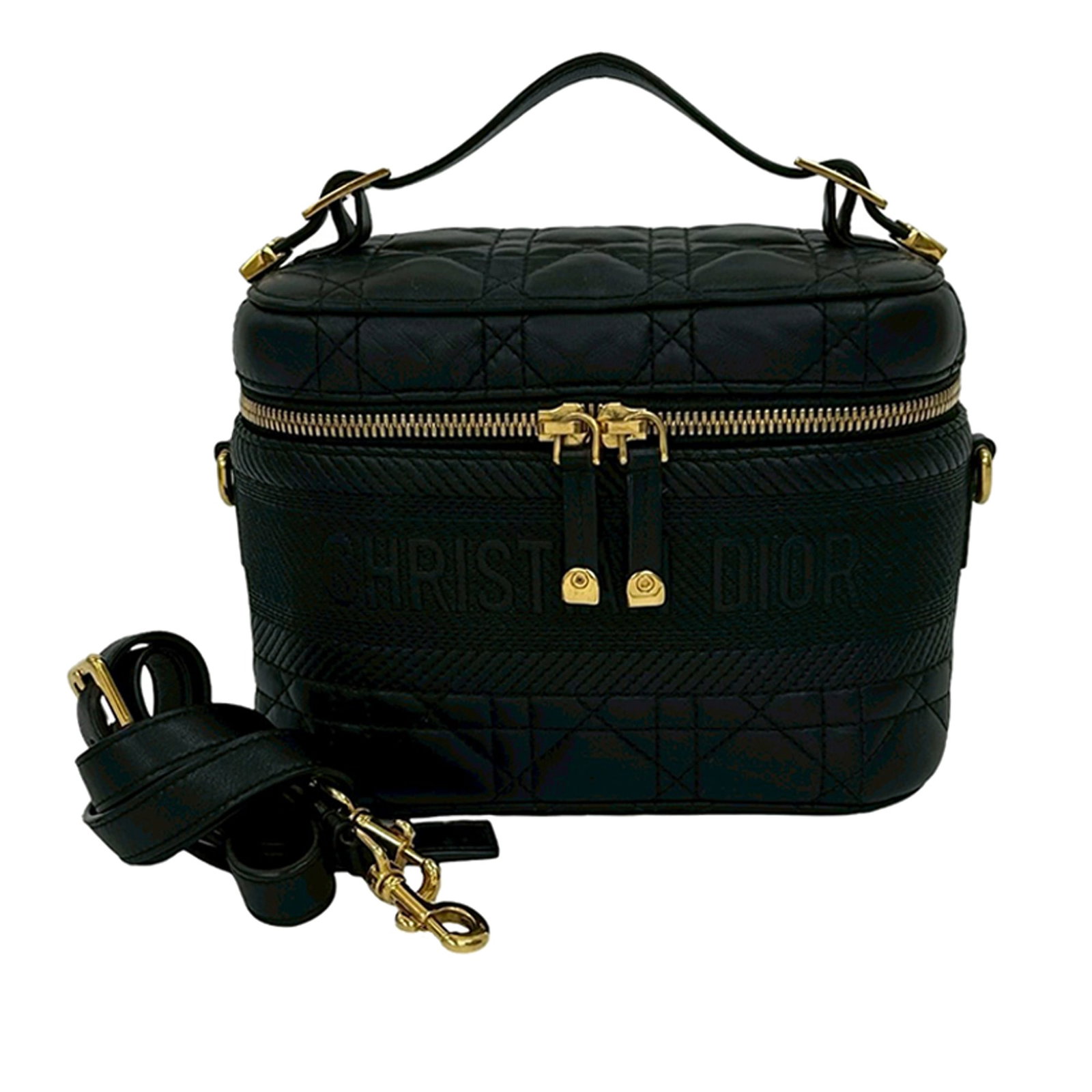 Dior Small Black Lambskin Cannage DiorTravel Quilted Vanity Case with Strap (1 of 9)