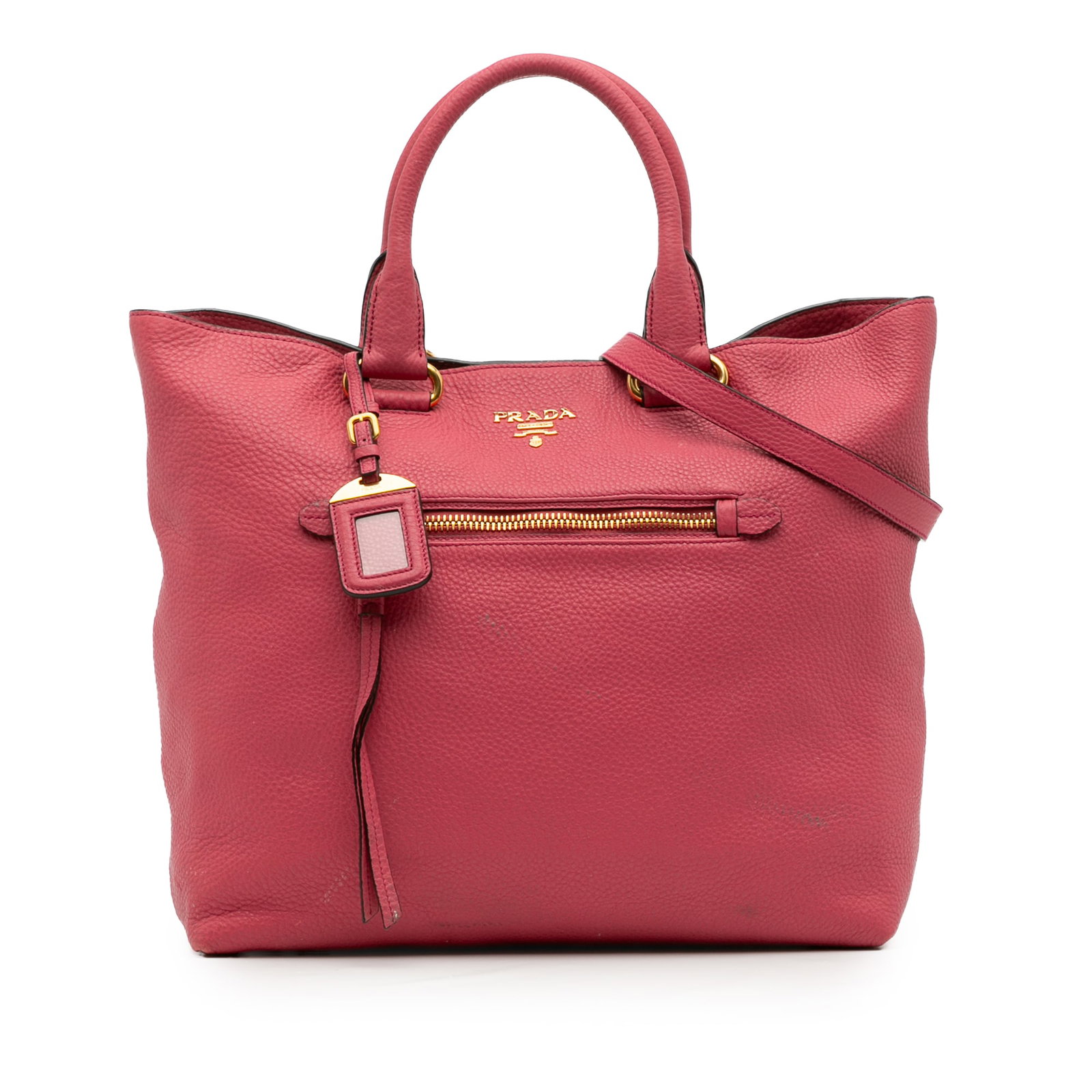 Prada Vitello Daino Pink Leather Open Convertible Tote Bag: Prada Vitello Daino Pink Leather Open Convertible Tote Bag This stylish Prada Vitello Daino Open Convertible Tote is crafted from premium leather in a chic pink hue. It features rolled leather handles