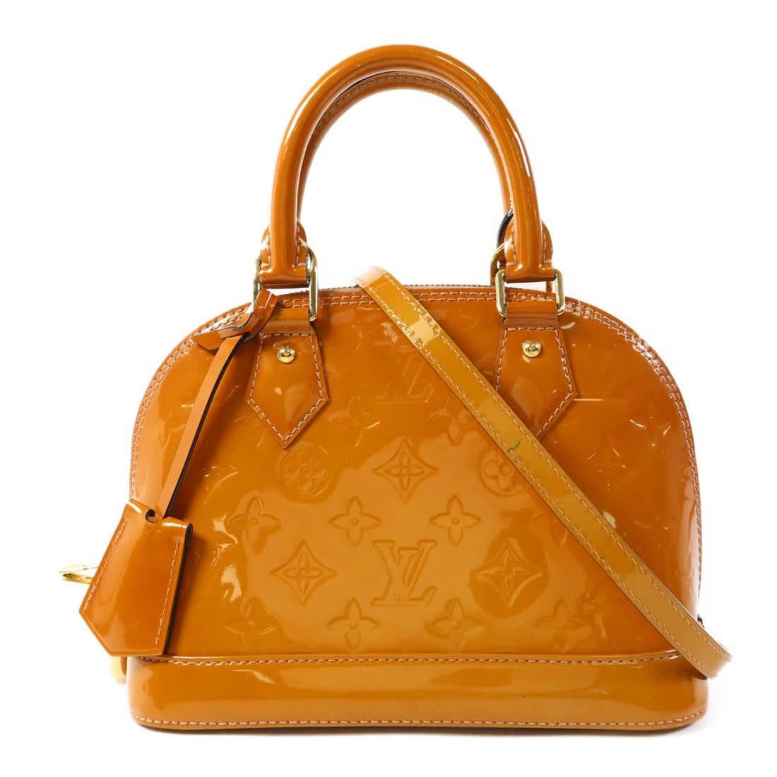 LOUIS VUITTON Alma BB 2 Way Shoulder Bag M91583 Orange Patent Leather: LOUIS VUITTON Alma BB 2 Way Shoulder Bag M91583 Orange Patent Leather Introducing the LOUIS VUITTON Alma BB 2 Way Shoulder Bag, a chic accessory that combines style and functionality. Crafted from hig