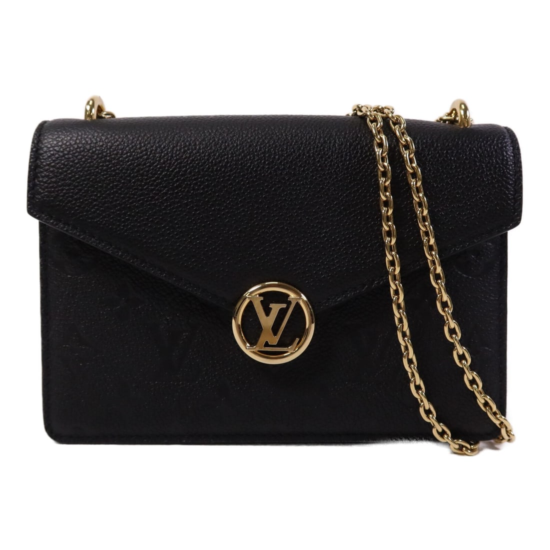Wallet On Chain Shoulder Bag Louis Vuitton Monogram Empreinte M13569 Black Calfskin: Wallet On Chain Shoulder Bag Louis Vuitton Monogram Empreinte M13569 Black Calfskin This Louis Vuitton Wallet On Chain Shoulder Bag features a sleek black calfskin exterior with the signature Monogram