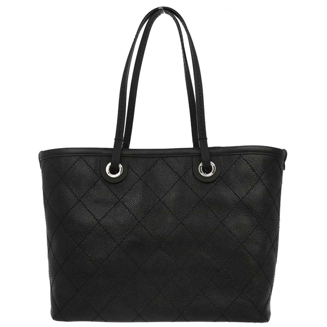 Chanel On The Road Large Black Calfskin Tote Double Handles: Chanel On The Road Large Black Calfskin Tote Double Handles This Chanel On The Road Shopping Fever tote bag is crafted from black calfskin leather, featuring double handles and a spacious large size. 