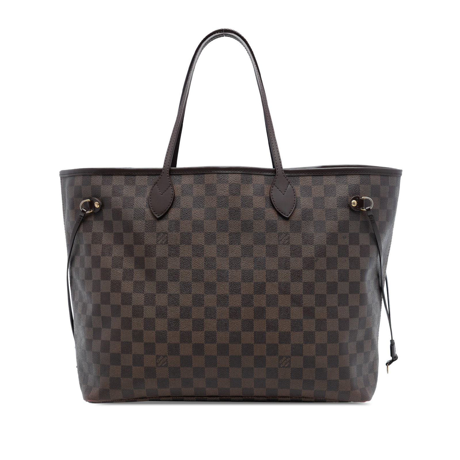 Louis Vuitton Neverfull GM Tote in Damier Ebene Canvas Brown: Louis Vuitton Neverfull GM Tote in Damier Ebene Canvas Brown This Louis Vuitton Damier Ebene Neverfull GM features the signature damier canvas body with leather trim, flat leather shoulder straps, an 