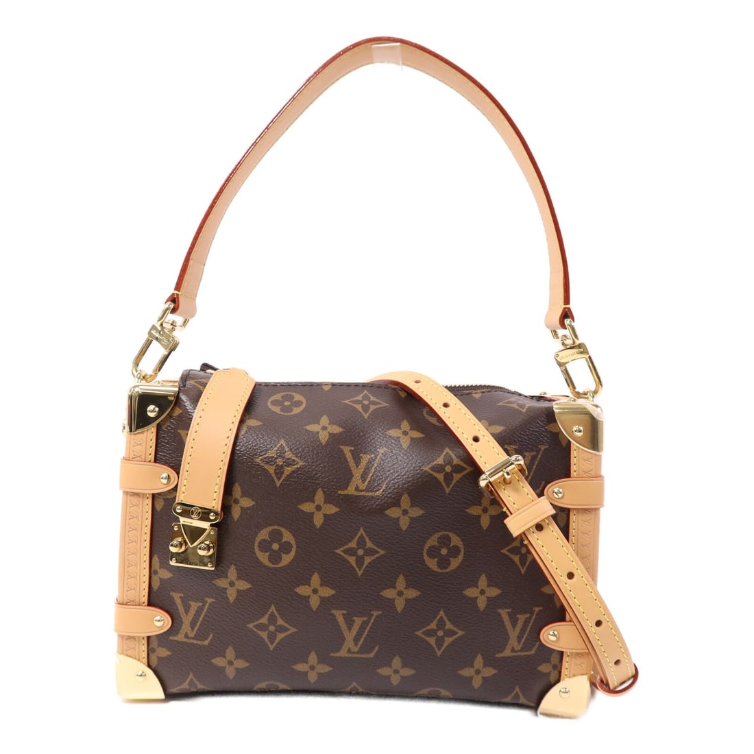 Louis Vuitton Monogram Side Trunk Brown Crossbody with Gold Hardware: Louis Vuitton Monogram Side Trunk Brown Crossbody with Gold Hardware This Louis Vuitton Side Trunk Crossbody Shoulder Bag features the signature Monogram brown PVC coated canvas with gold tone hardwar