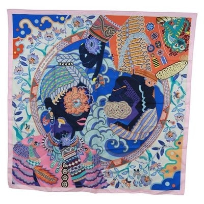 Hermes Duo Cosmique Pink Silk 90cm Scarf with Box: Hermes Duo Cosmique Pink Silk 90cm Scarf with Box This Hermes Carre 90 "Duo Cosmique" scarf is crafted from luxurious silk in a vibrant pink hue. Measuring approximately 90 cm by 90 cm (35.4 inches sq