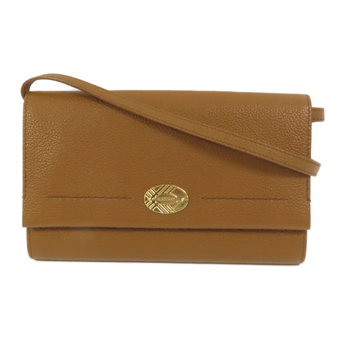 Burberry Brown Calfskin Leather Shoulder Bag with Gold Hardware: Burberry Brown Calfskin Leather Shoulder Bag with Gold Hardware This Burberry shoulder bag is crafted from brown calfskin leather and features a structured silhouette. Designed for regular size use, i