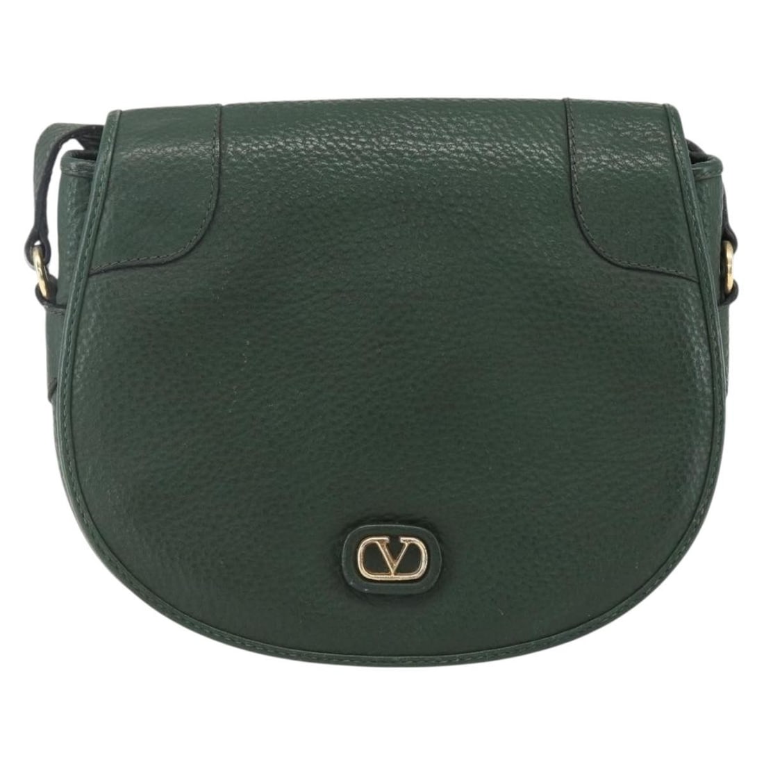 Green Leather VLogo Shoulder Bag by Valentino Garavani: Green Leather VLogo Shoulder Bag by Valentino Garavani This Valentino Garavani VLogo Shoulder Bag is crafted from green leather, featuring a classic design for women. The bag shows some signs of gentl