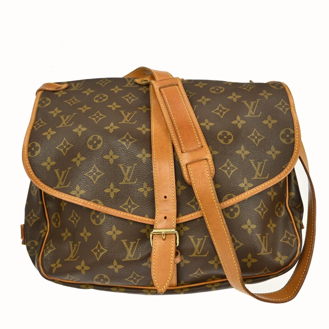 Louis Vuitton Saumur 35 Monogram Canvas Brown Shoulder Messenger Bag M42254: Louis Vuitton Saumur 35 Monogram Canvas Brown Shoulder Messenger Bag M42254 This vintage Louis Vuitton Saumur 35 messenger shoulder bag features the iconic monogram canvas leather exterior with brown 