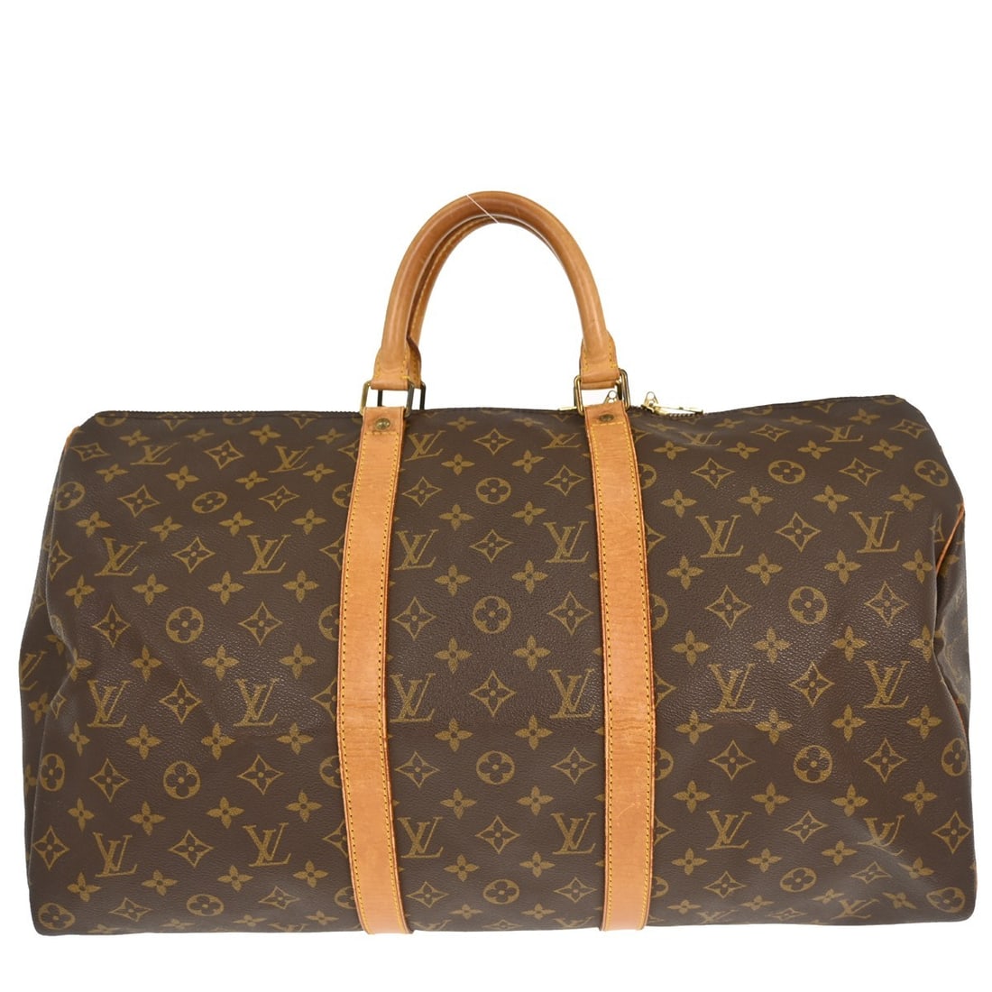 Keepall Monogram Canvas Travel Bag by Louis Vuitton Unisex 50cm: Keepall Monogram Canvas Travel Bag by Louis Vuitton Unisex 50cm This Louis Vuitton Keepall Bag features the iconic Monogram canvas in a classic brown color. Designed for unisex use, it offers ample st
