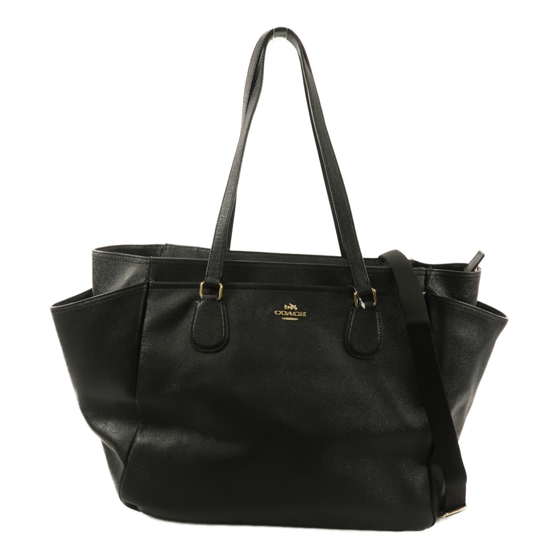 COACH Black Calfskin 2 Way Shoulder Bag GHW: COACH Black Calfskin 2 Way Shoulder Bag GHW This COACH 2-way shoulder bag is crafted from black calfskin leather and features gold-tone hardware. Designed for versatility, it can be carried in multipl