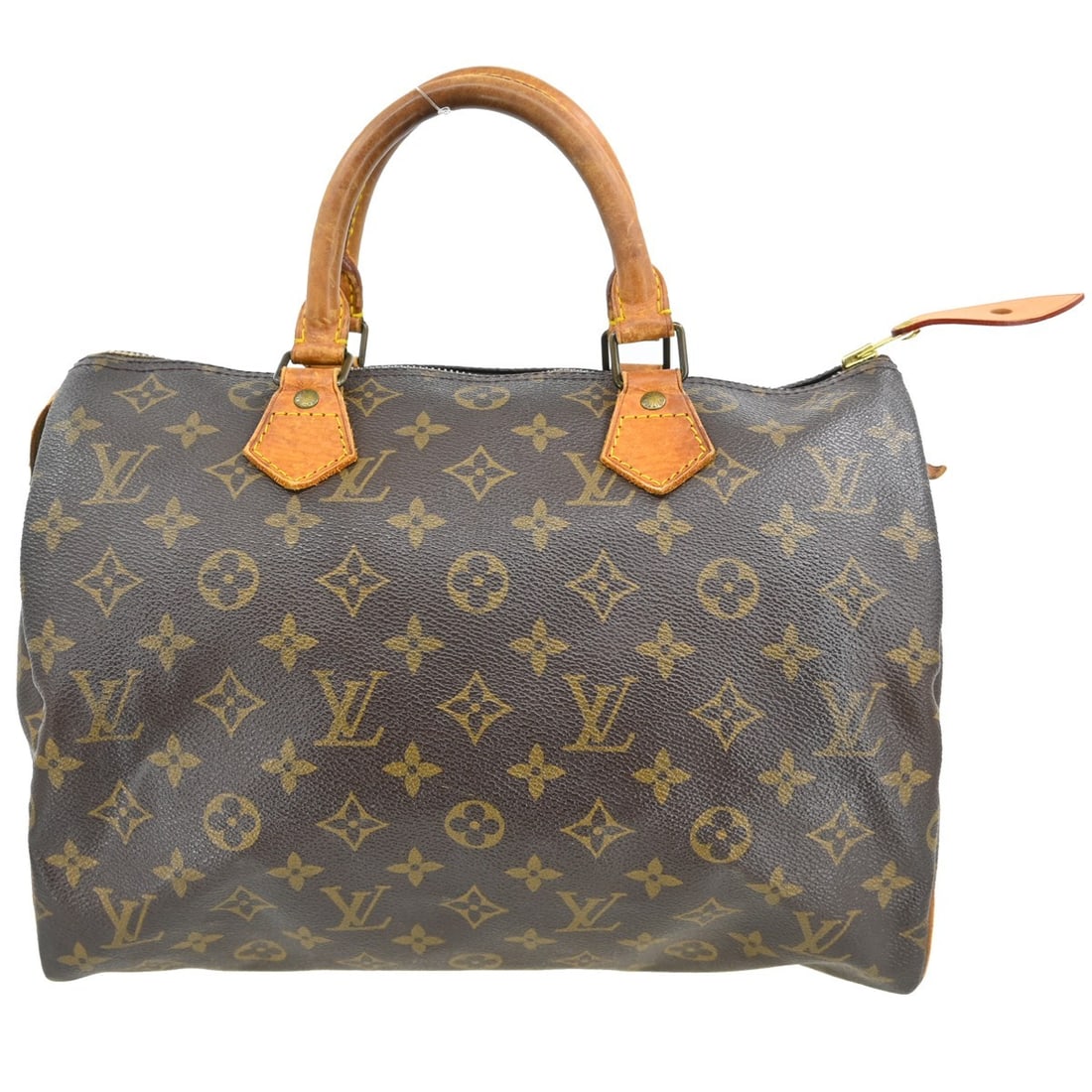 Louis Vuitton Speedy 30 Monogram Canvas Satchel Purse M41526: Louis Vuitton Speedy 30 Monogram Canvas Satchel Purse M41526 This Louis Vuitton Speedy 30 handbag features the iconic monogram canvas with beige leather double handles and a zip closure. Designed as a