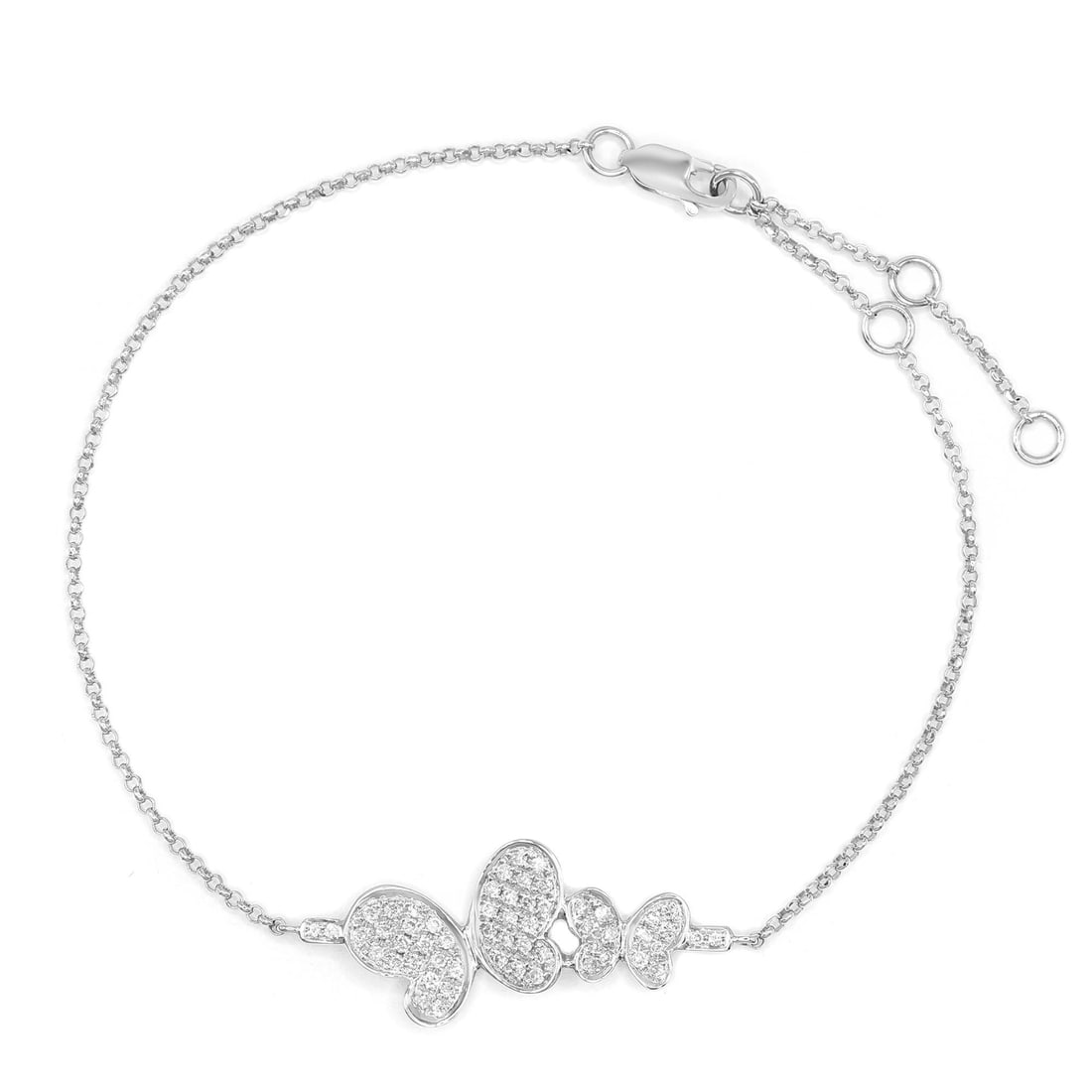 Rachel Koen 18K White Gold Diamond Butterfly Bracelet 0.36cttw: Rachel Koen 18K White Gold Diamond Butterfly Bracelet 0.36cttw Discover the enchanting beauty of the Simple Diamond Butterfly Bracelet by Rachel Koen, crafted in luxurious 18K white gold. This exquisi