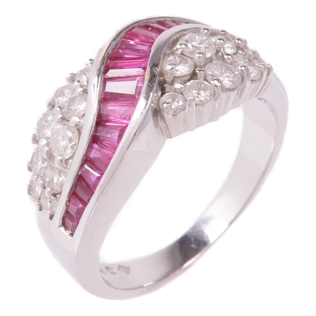 JEWELRY Ruby Diamond Ring in 14K White Gold Size 7: JEWELRY Ruby Diamond Ring in 14K White Gold Size 7 This stunning Ruby Diamond Ring is crafted from 14K white gold, showcasing a vibrant red ruby as the centerpiece. The ring is designed in a regular s