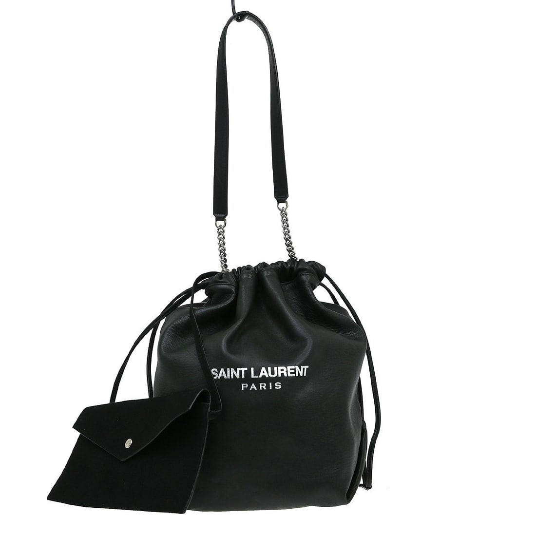 Saint Laurent Black Teddy Leather Shoulder Bag: Saint Laurent Black Teddy Leather Shoulder Bag This Yves Saint Laurent Black Teddy Bucket Shoulder Bag is crafted from leather and features a logo accent. Designed in a medium size, it offers a casual