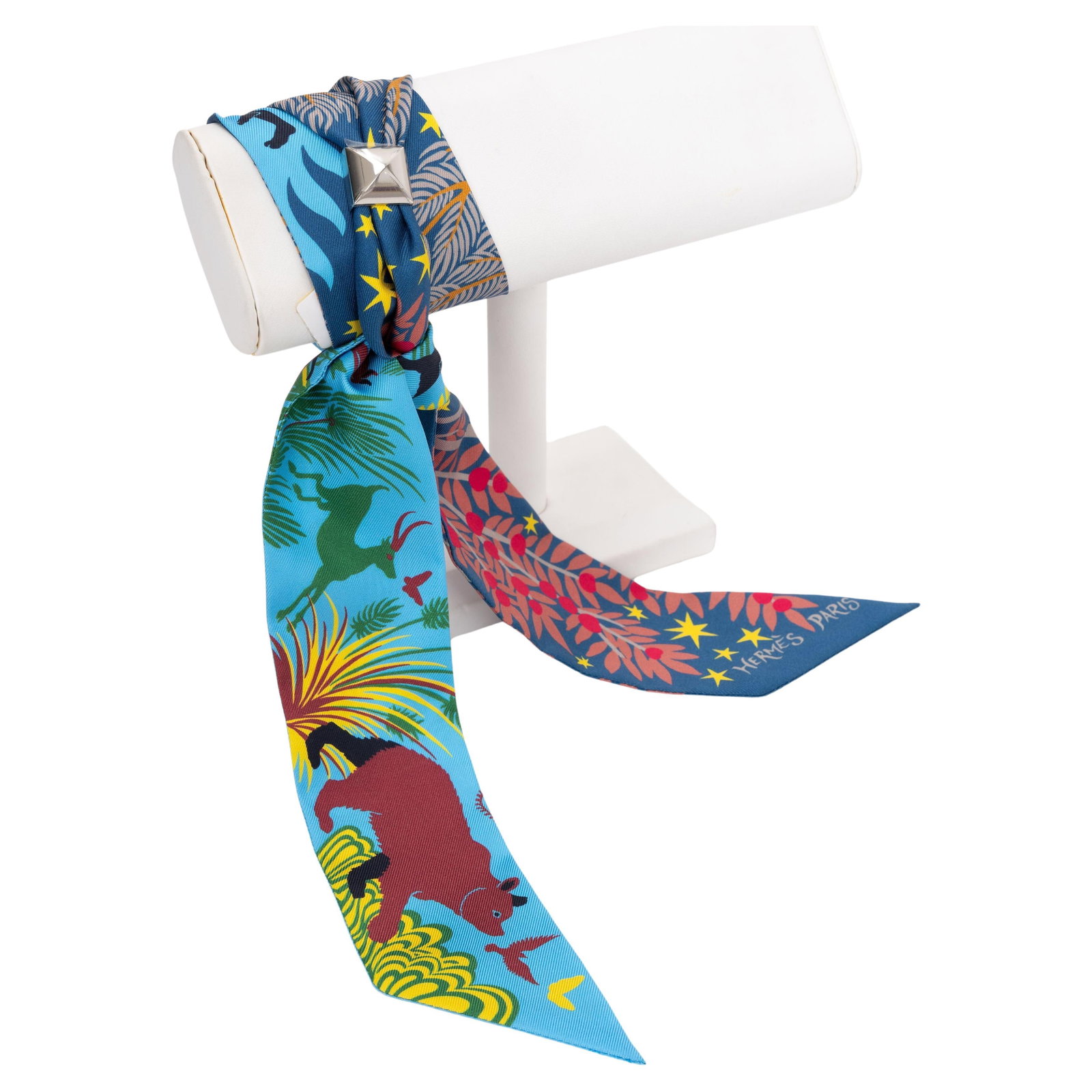 Hermes Sous Le Charme D'Orphee Marine Silk Twilly Bracelet: Hermes Sous Le Charme D'Orphee Marine Silk Twilly Bracelet Introducing the elegant Hermes "Sous Le Charme D'Orphee" Twilly, a beautifully crafted marine silk accessory designed by Alice Shirley. This 