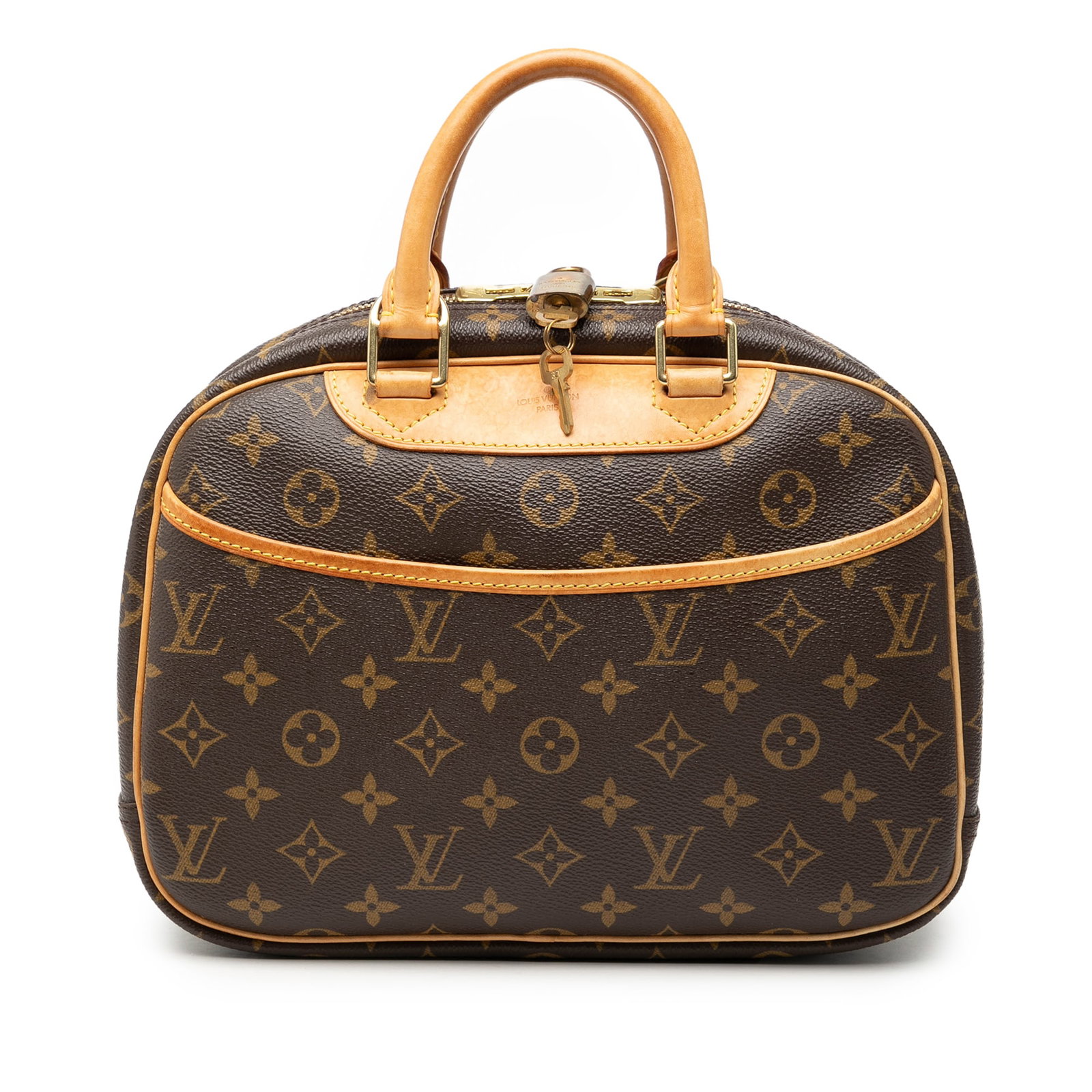 Louis Vuitton Trouville Handbag Monogram Canvas with Vachetta Leather Trim: Louis Vuitton Trouville Handbag Monogram Canvas with Vachetta Leather Trim The Louis Vuitton Monogram Trouville handbag features the iconic monogram canvas with vachetta leather trim and rolled vachet