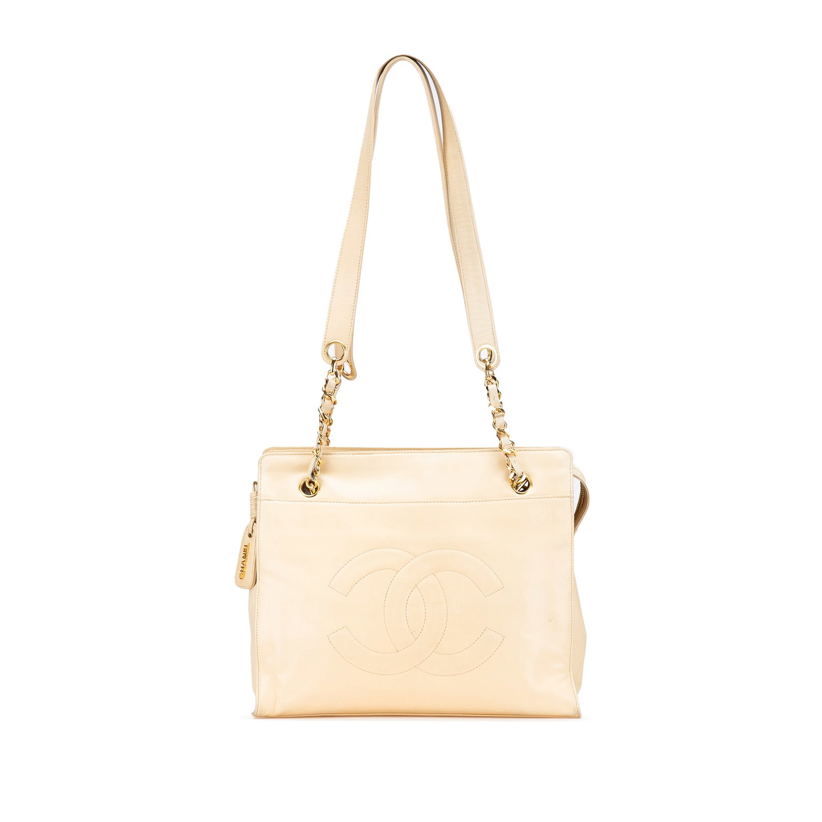 Chanel CC Lambskin Chain Tote Brown Leather Handbag Italy: Chanel CC Lambskin Chain Tote Brown Leather Handbag Italy The Chanel CC Lambskin Chain Tote is a luxurious handbag crafted from soft lambskin leather, featuring a stylish leather woven chain strap wit