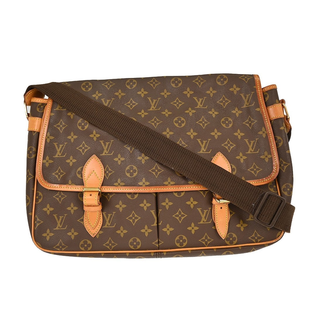 Louis Vuitton Gibeciere GM Monogram Canvas Brown Messenger Shoulder Bag: Louis Vuitton Gibeciere GM Monogram Canvas Brown Messenger Shoulder Bag This Louis Vuitton Gibeciere GM shoulder bag features the iconic monogram canvas leather in brown, designed in a messenger and c