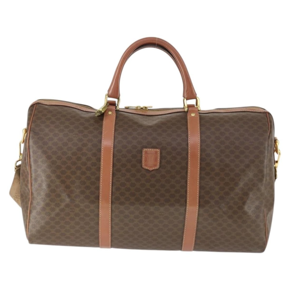 Celine Vintage Canvas and Leather Duffle Bag 48cm Brown France: Celine Vintage Canvas and Leather Duffle Bag 48cm Brown France This Celine vintage duffle bag is crafted from brown canvas with leather accents and designed for women. The bag features a spacious inte