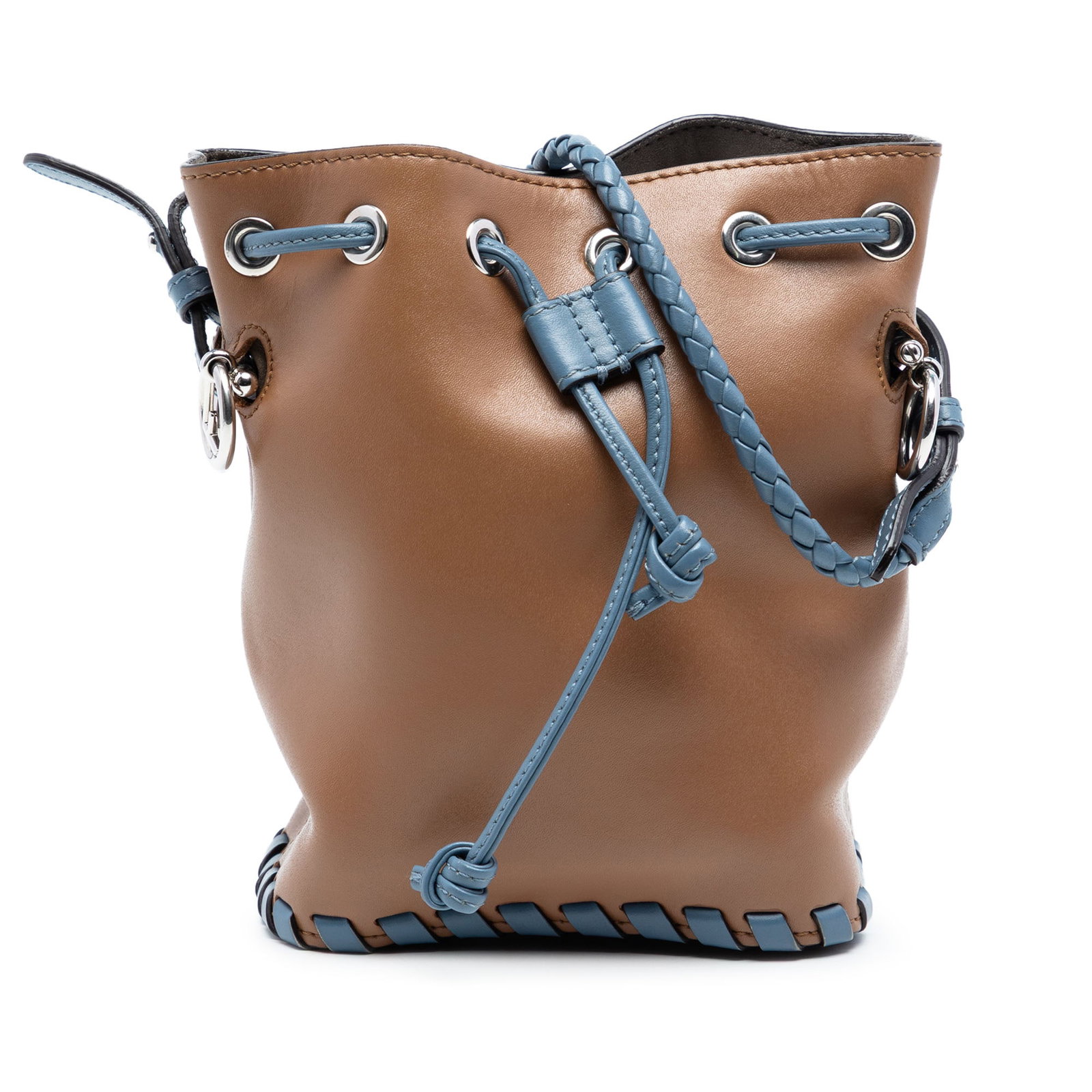 Fendi Mon Tresor Mini Brown Leather Bucket Bag with Whipstitch Trim (1 of 7)